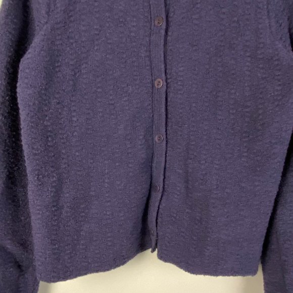 Eileen Fisher Boucle Purple Wool Blend Mock Neck Cardigan Knit Jacket Sz Medium - Picture 3 of 9